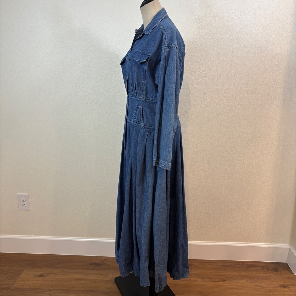 Ruff Hewn Denim Maxi Dress Womens M Blue Vintage Western Fit Flare Cowgirl Boho - Picture 4 of 8